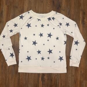 Grayson Threads SMALL cream sweatshirt tee with blue stars soft and stretchy